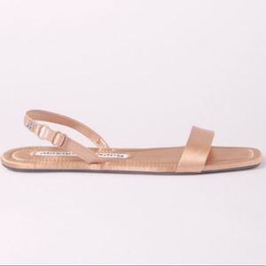 🆕ALEXANDER WANG RYDER NUDE SATIN FOLDABLE FLAT SANDALS WITH LOGO ON BACK STRAP